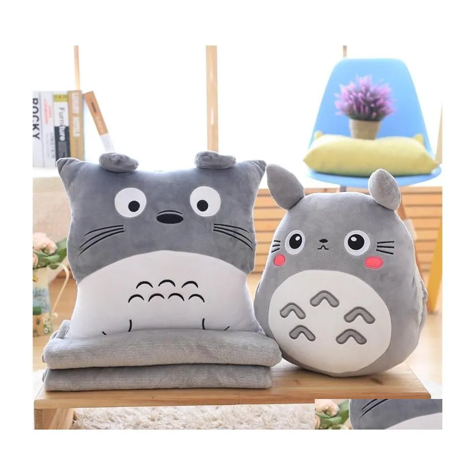 Plush Dolls Totoro Pillow Mtifunction 3 في 1 رمي اليد وسادة دافئة أطفال الأطفال بطانية محشوة شخصية لعبة إسقاط الهدايا DHJDK