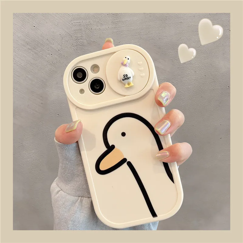 White duck silicone mobile phone case with slider protect camera For iPhone 14 Pro MAX