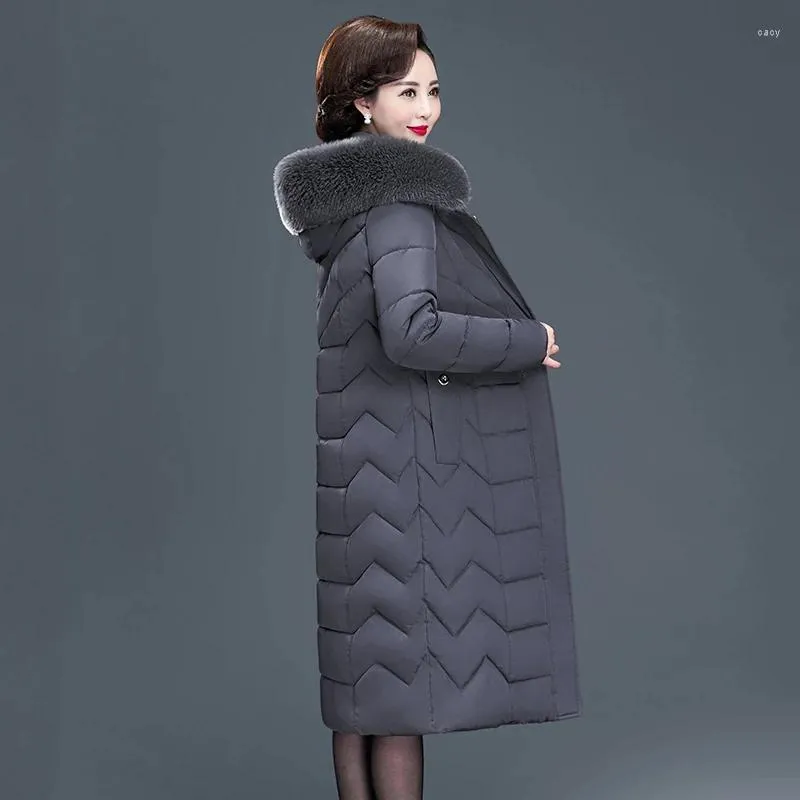 Women's Trench Coats X-long Women Fur Slim Office Ladies Solid Women's Winter Jacket Hooded With Collar Thick Cotton Padded Parkas 7XL