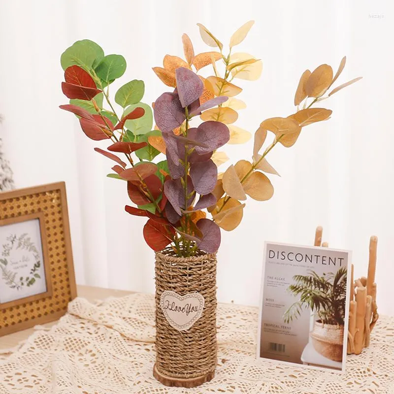 Decorative Flowers 3pcs 45cm Artificial Single Branch Eucalyptus Leaf Home Outdoor Garden Branches Fake Plants Balcony Bonsai DIY Decoration