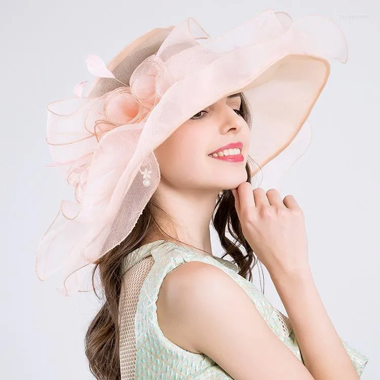 Headpieces Pink Elegant Wedding Hats for Women Fascinators Weddings Hat Flower Accessories Chapeau Mariage