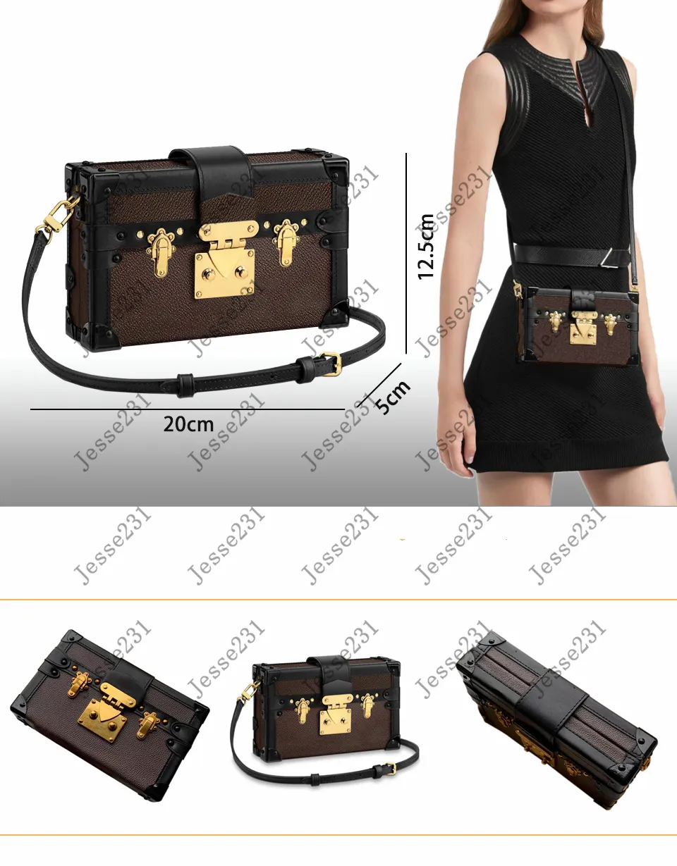 Designer-Taschen Petite Malle Echtes Leder Messenger Einkaufstasche Cross Body Lady Umhängetasche Handtaschen Frauen Crossbody Abend Totes Geldbörse Geldbörsen mit Box M44199