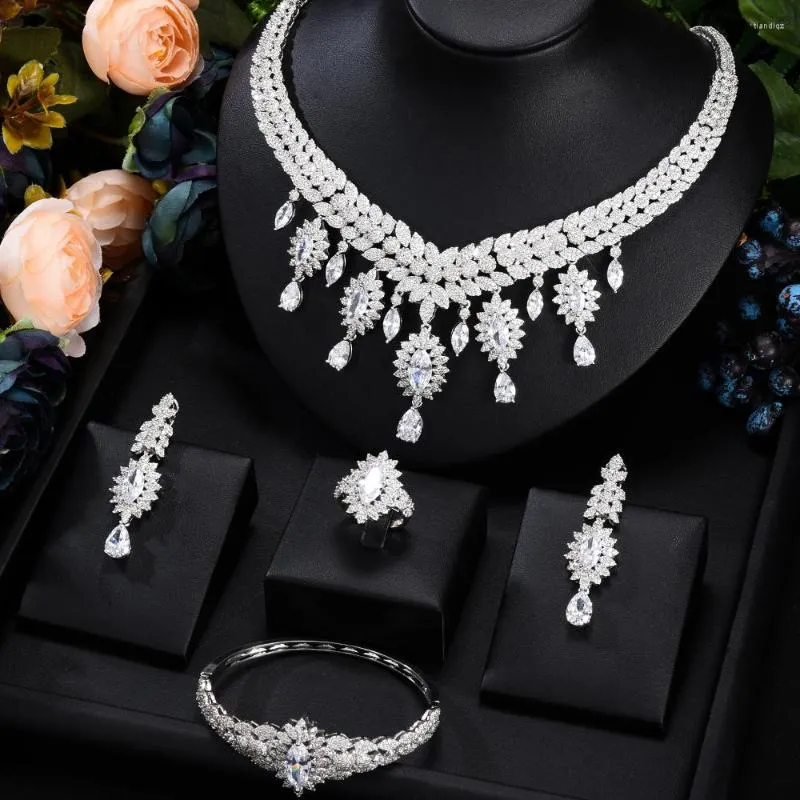 Brincos de colar Set Godki Brand Shiny Luxury Princess Lindas joias de anel de pulseira para mulheres jóias de casamento de noivas