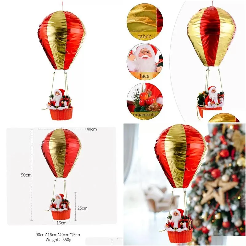 christmas hanging ornament air balloon with santa ceiling pendant indoor outdoor festive holiday decor