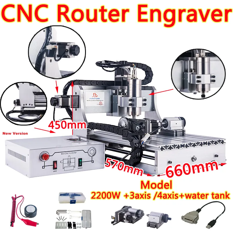 Ly 3040 3axis /4axis 2200W CNC Router graveur USB -freesmachine met watertank voor metalen stenen hout werkende printplaat enz. Onderdelen