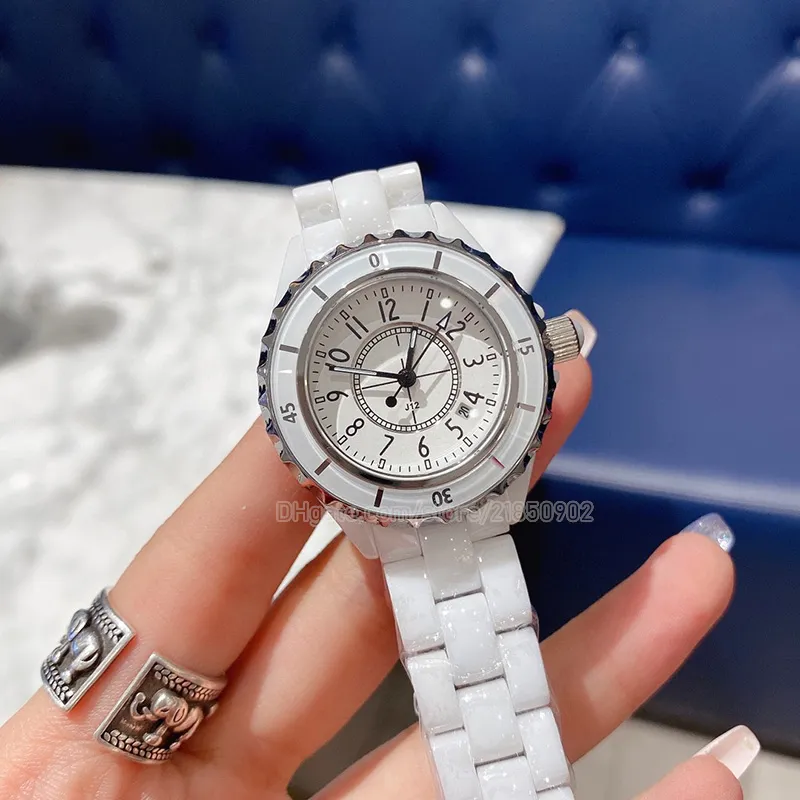 レディーズクォーツは、ホワイトセラミックサファイアクリスタルファクトリーダイヤモンドダイヤル33mm H5698レディースウォッチファッションウォッチ女性デザイナー腕時計