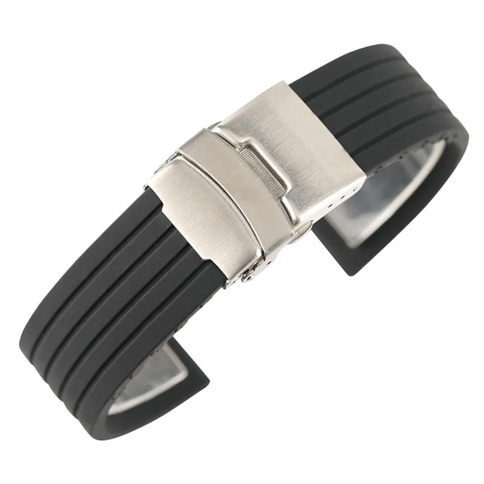 18mm 20mm 22mm 24mm Siyah Silikon Saat Bant Su Geçirmez Kauçuk Değiştirme Strap Dalgıç Spor Sıradan Bileklik Bileklik Katlanır CL246C