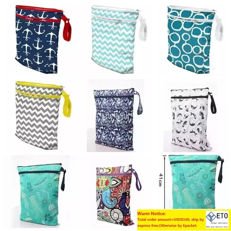 DHL Delivery Cartoon Printing Storage Baby Protable Nappy Reusable Washable Wet Dry Cloth Zipper Waterproof Diaper Baby Nappy