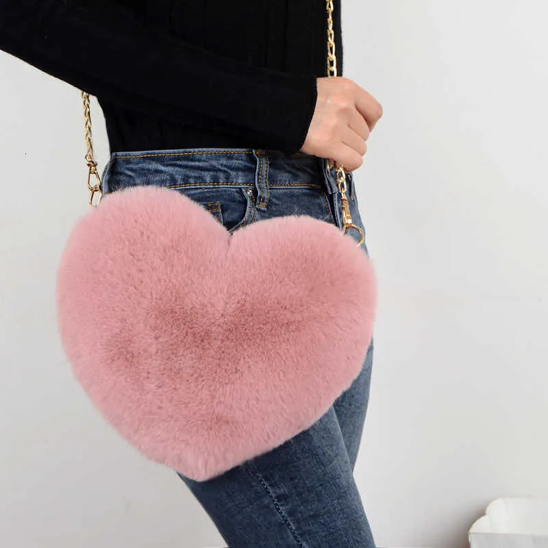 패션 여자 하트 모양의 핸드백 귀여운 kawaii 가짜 모피 크로스 바디 백 지갑 지갑 봉제 체인 어깨 가방 레이디 핸드백