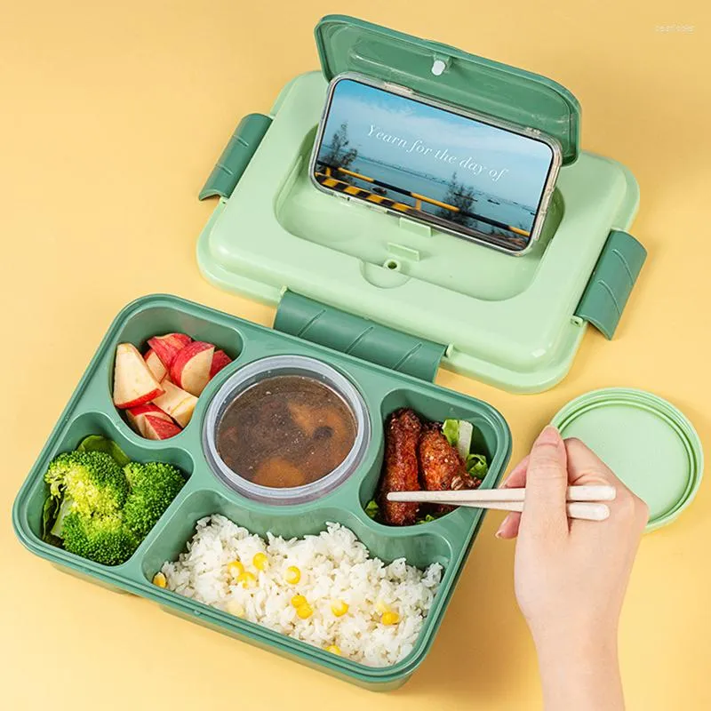 Dinnerware Sets Korean Lunch Box Portable Hermetic Single Layer Grid Children Bento With Fork Spoon Leakproof Microwavable Prevent Odor