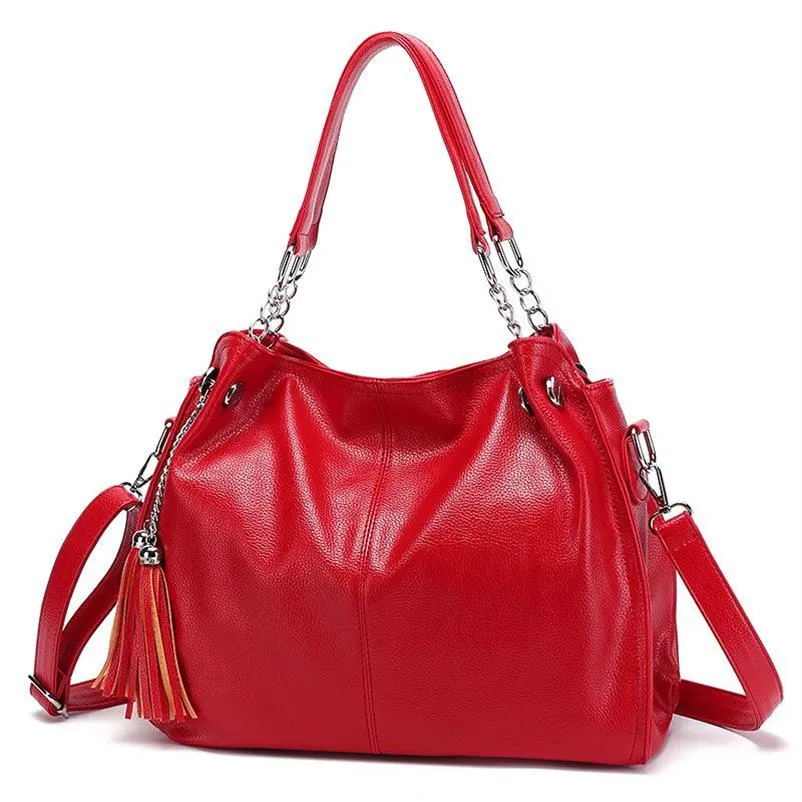 HBP Moda de grande capacidade Bolsas de ombro causais Luxurys Designer Bolsas de bolsas de designer tassel shopper Tote Red Color248n