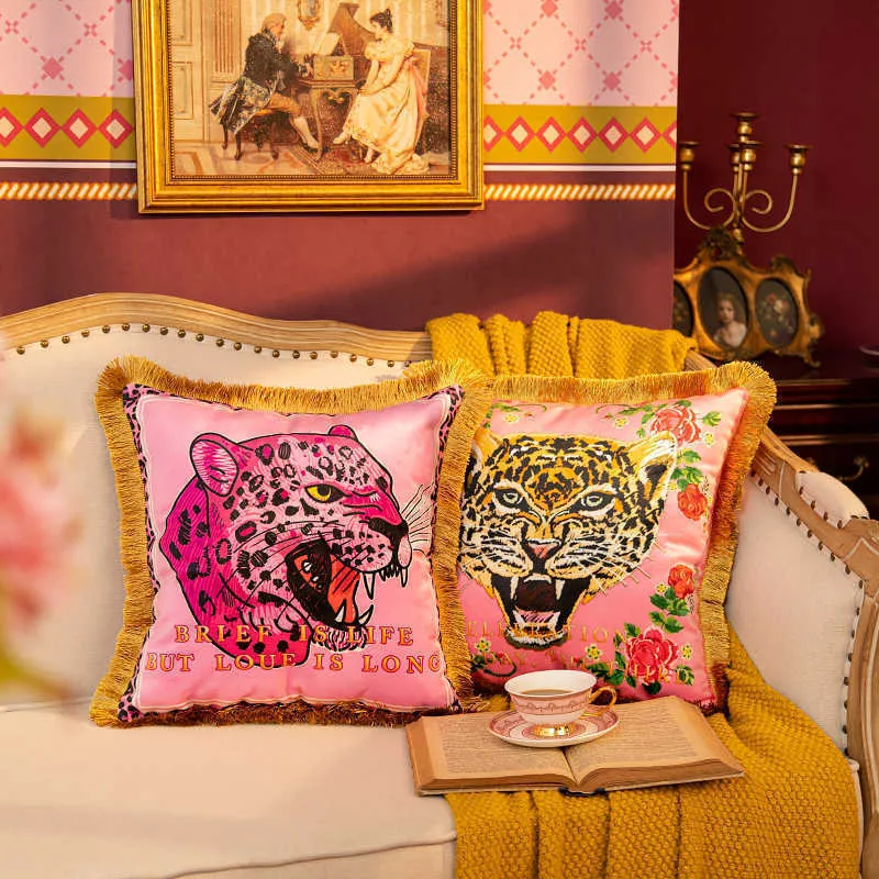 Pillow Case Dunxdeco Chic Pink Leopard Tiger Velvet Cushion Cover Decorative Modern Romantic Girl Room Sofa Chair Coussin Decor 221222