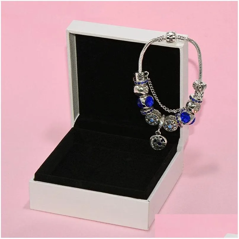 Charm Armbänder Mode Blau Anhänger Armband Für Pandora Schmuck Silber Überzogene DIY Stern Mond Perlen Mit Box Drop Lieferung Dhqjh