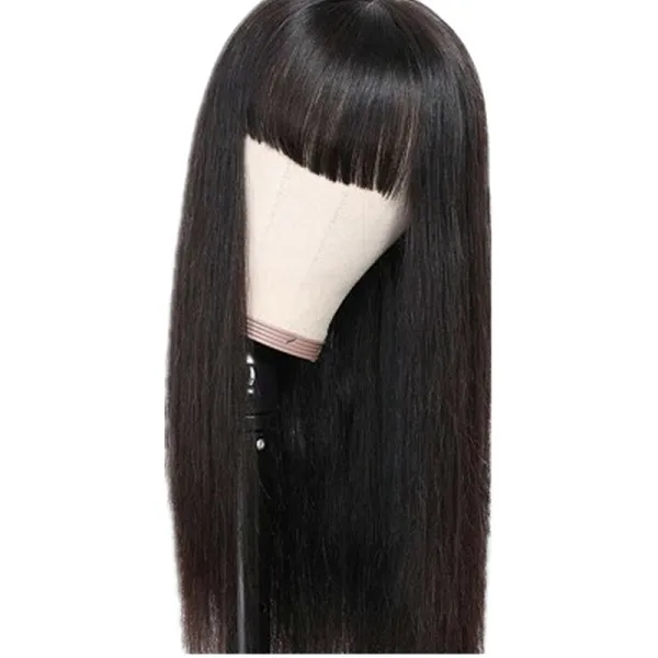 Synthetische Perücken, schwarz, lang, für Damen, neue Air Bangs, langes, glattes Haar, Perückenabdeckung