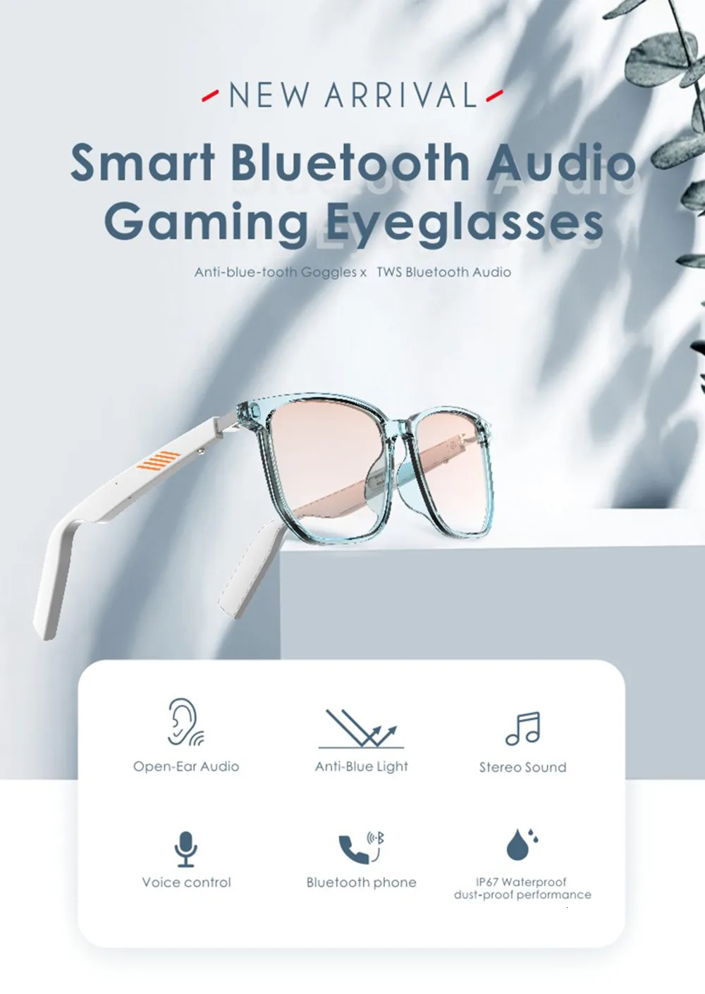 Eyewear Anti-uv De Áudio Do Jogo Da Música Da Chamada De Bluetooth