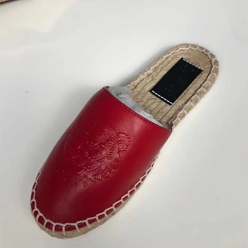 Designer Slippers Tiger Leather Espadrilles For Men And Women Straw Cord Sandal Fashion Summer Beach Slipper With Box 35-45 No 292