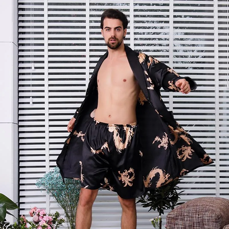 Men's Sleepwear FZSLCYIYI 7XL 6XL 5XL 2Pcs Men Bathrobe Shorts Suit Kimono Home Silk Male Robe Sets Soft Cozy Thin Long Sleeve Bath Gown