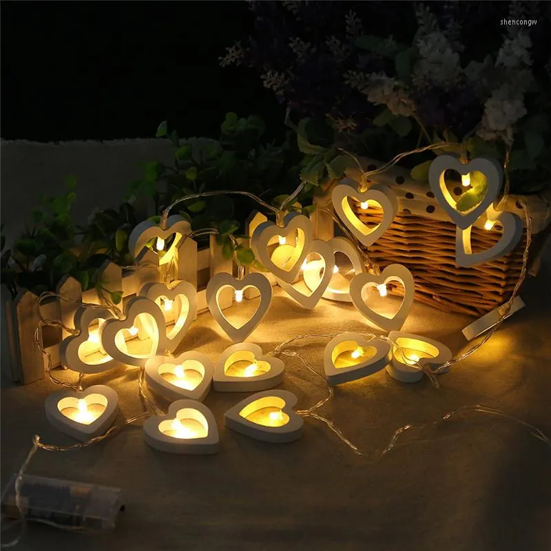 Veilleuses 1.5M 10LED lumière atmosphère romantique en bois forme de coeur chaîne LED fête anniversaire mariage décoration de la maison lampe