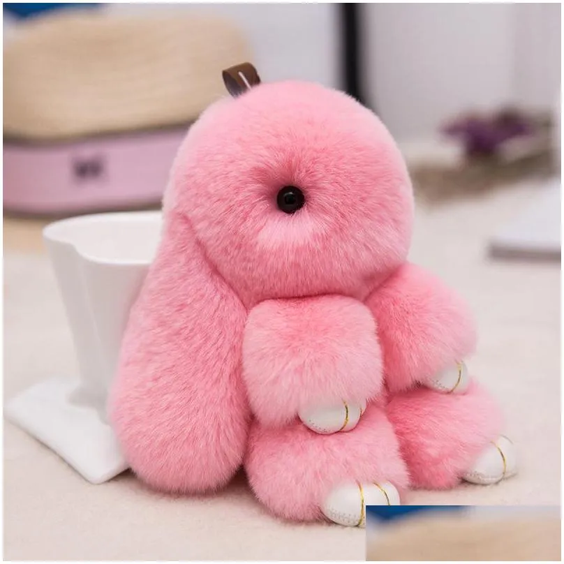 multy colorful rex rabbit fur keychains fluffy bunny chain key plush fashion car decoration key chain 347 t2