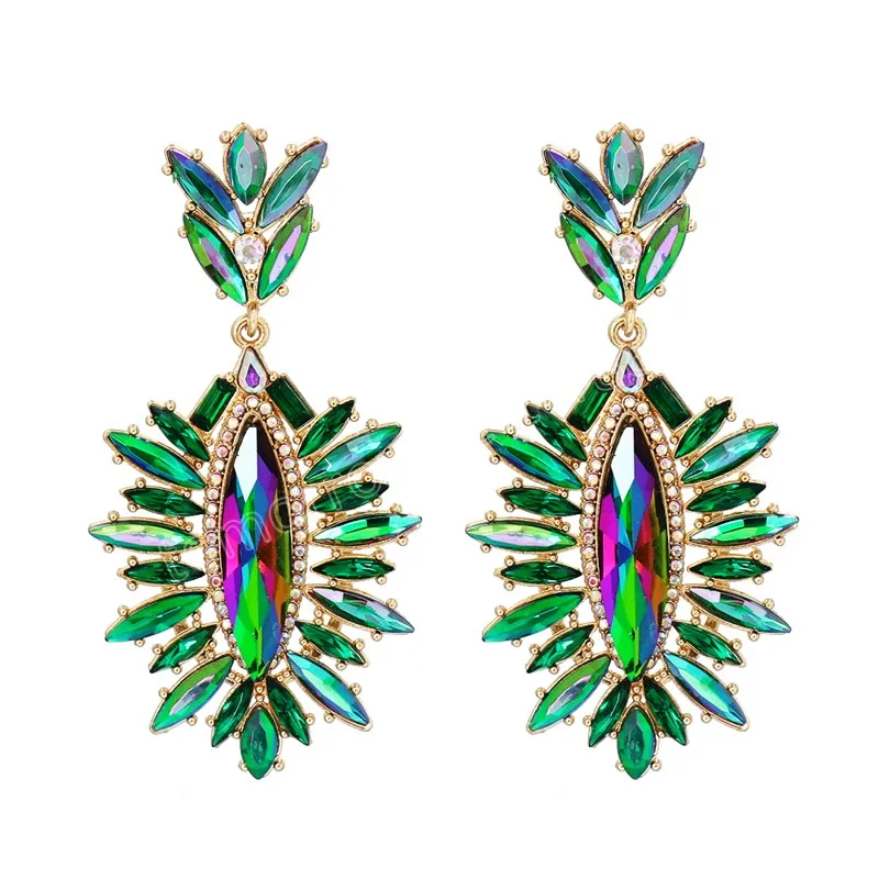 Exaggerated Colorful Crystal Dangle Earrings Big Rhinestone Earrings For Women Party Statement Jewelry Gift