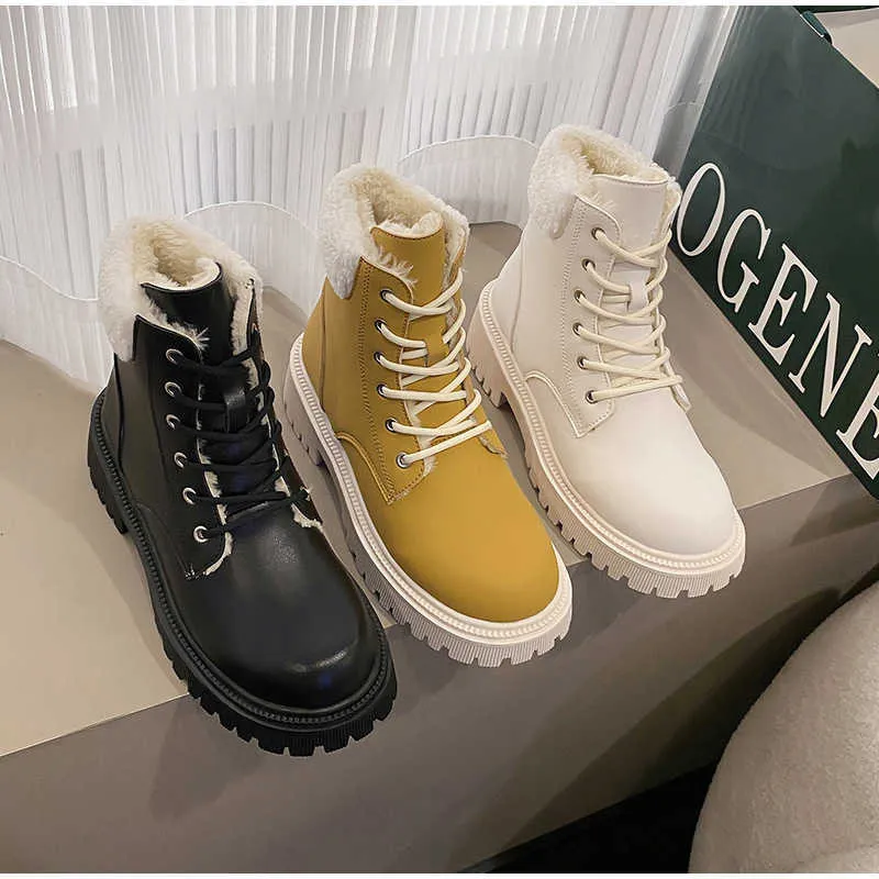 Top Boots Fashion Ladies Plush Flanging Warm Winter New Girl Spessa suola corta Lace Up Casual Women All-match Cotton Shoes 221213