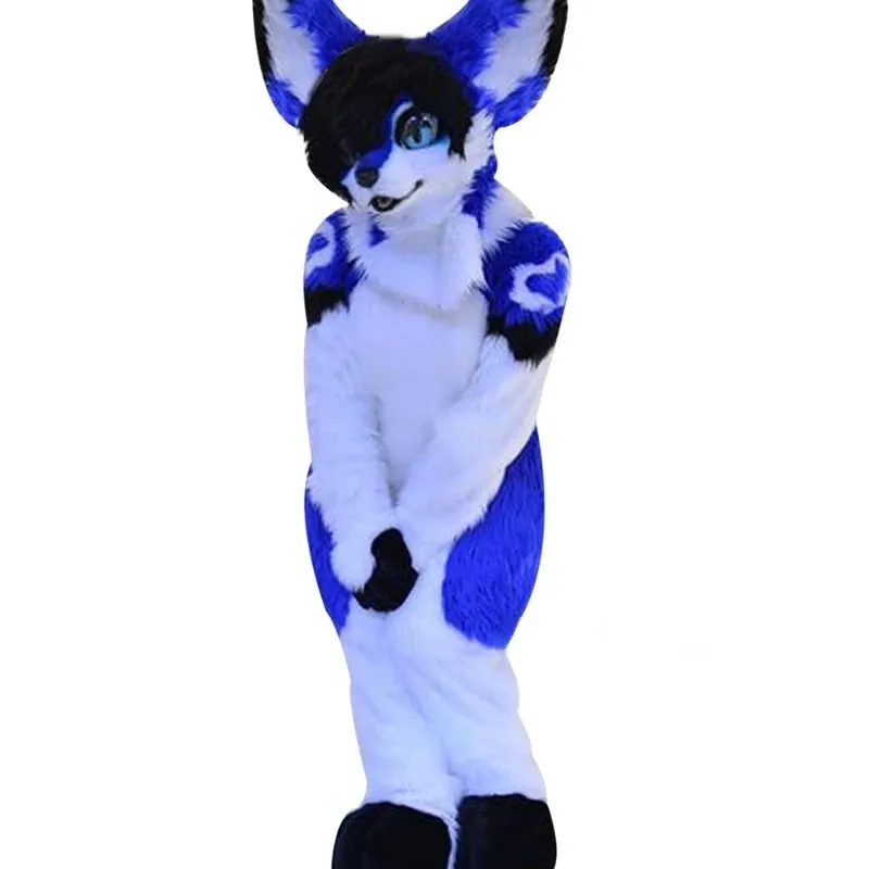 Blue Husky Fox Medium Length Fur Mascot Costume Walking Halloween Christmas Large Event Suit Party Role Play