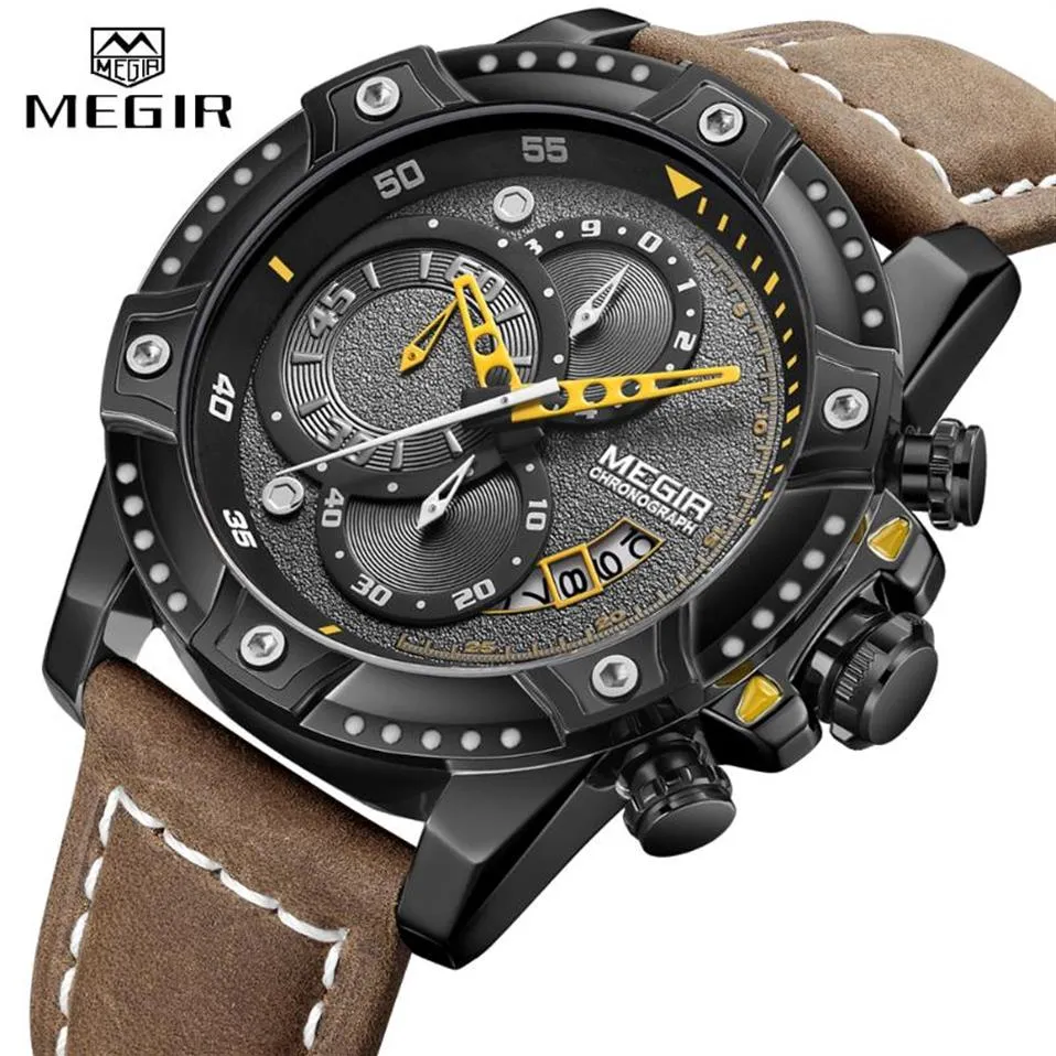 Mens Watch Fashion Chronograph Sport Quartz Men Leather Casual Waterproof Clock Male Military Date Wrist Wristwatches3237