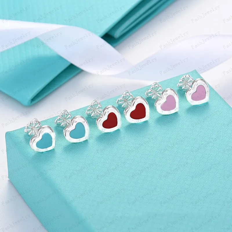 Niebieskie serce Stud 18K pozłacane luksusowa marka projektant list kolczyki kobiece proste puste kolczyki biżuteria ślubna