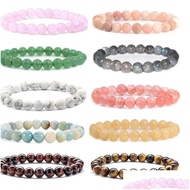 Beaded 8mm Fashion Strands Luxury Natural Stone Healing Crystal Stretch Armband Kvinnor M￤n handgjorda ￤delstenar runt armband DHXHS