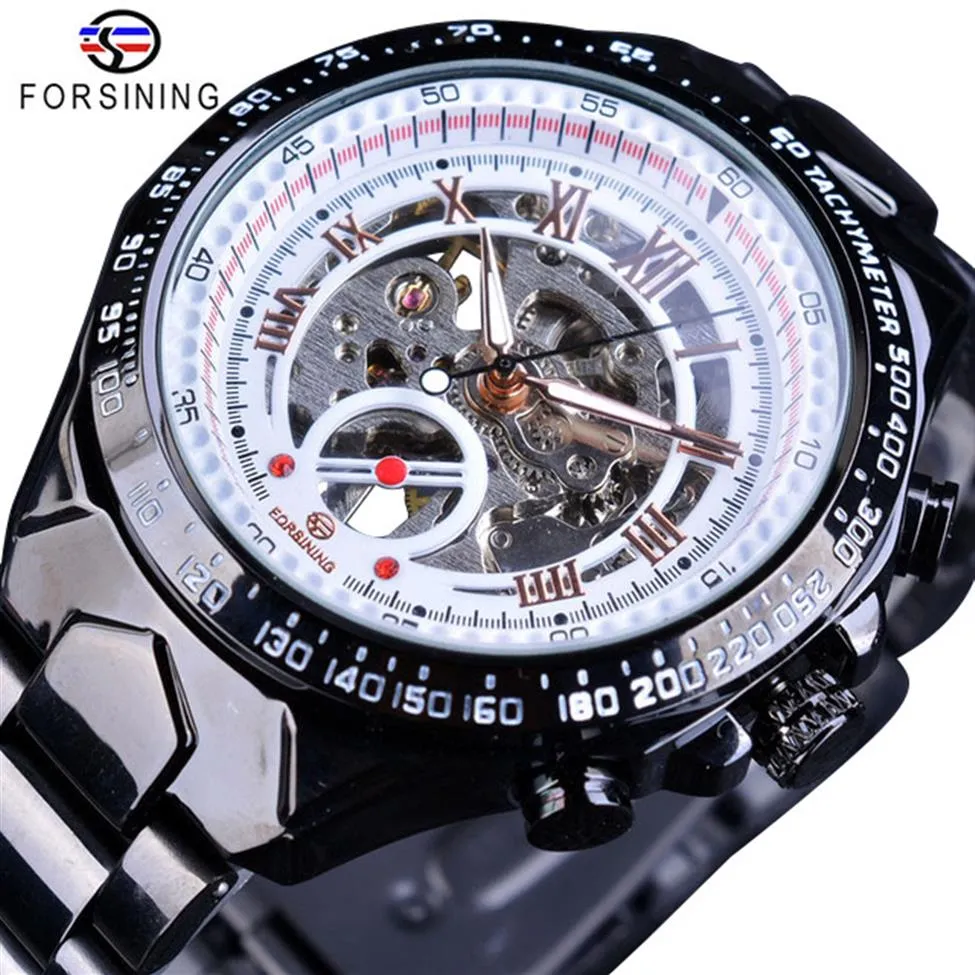 Verfijning topmerk luxe mannen automatisch horloge Business Black roestvrij staal skelet open werk ontwerp racen sport polswatch SL313C