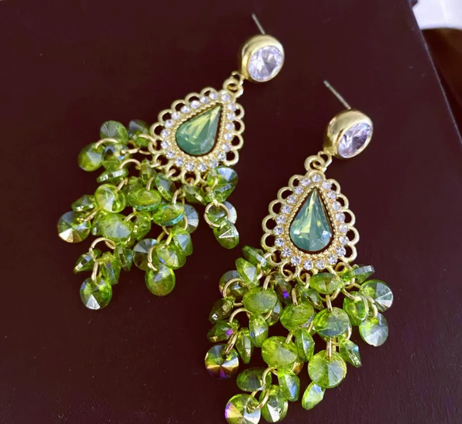 Green Rock Crystal Earrings Wedding Accessories Gemstone Jewelry for Party Evening2280