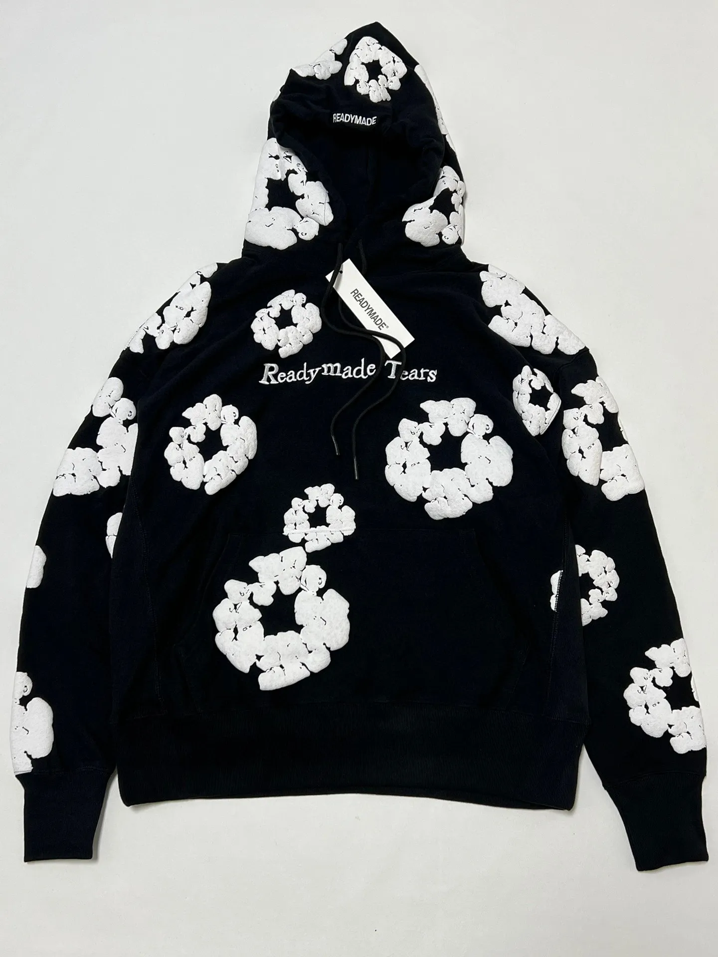 رجال الرجال للرجال من النوع الثقيل Falection Mens readymade Denim Tears Flower Puff Printed Hoodie Sweatshirt Men Top Pullover