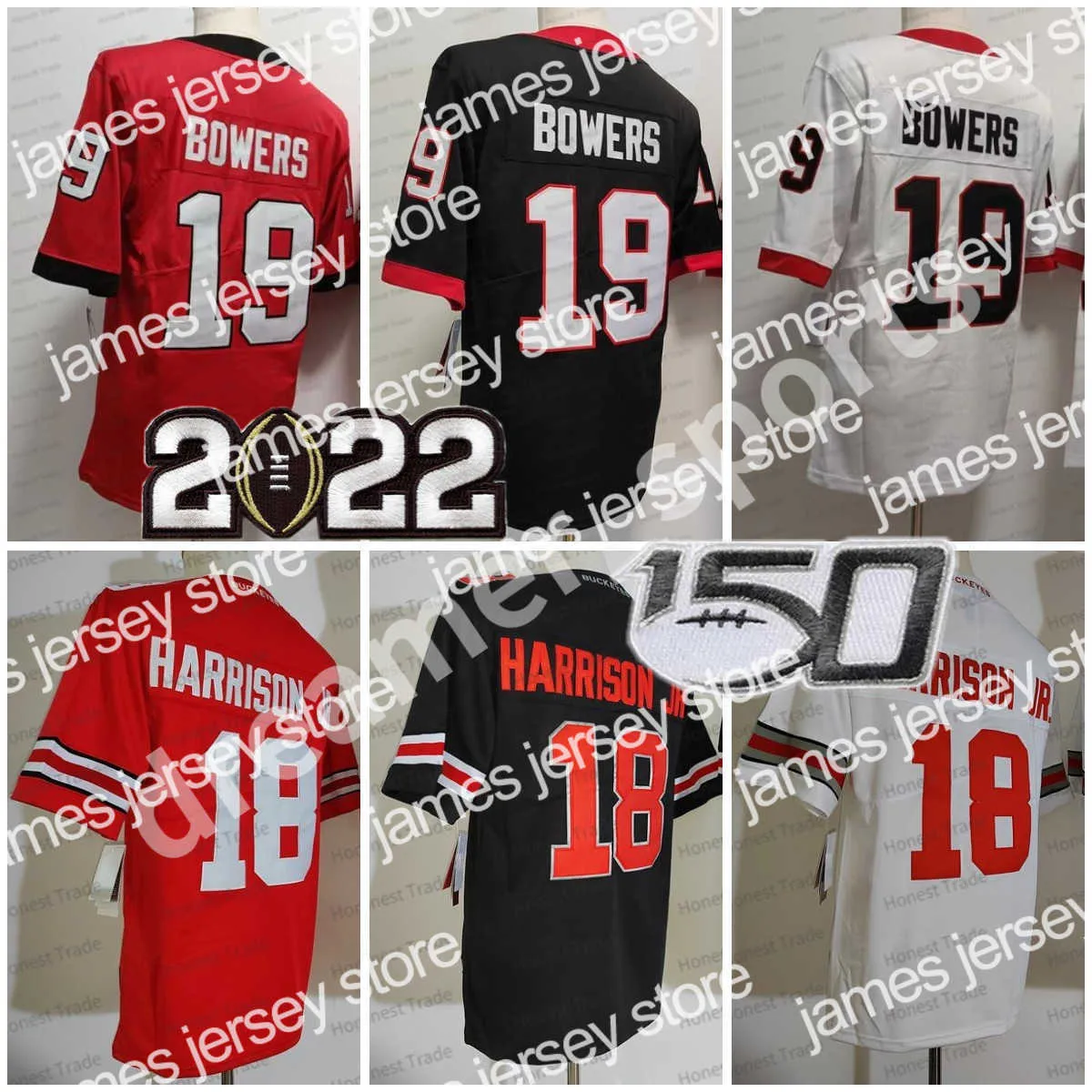 American College Football Wear Maillot de football NCAA 18 Marvin Harrison Jr. Ohio State Buckeyes Brock 19 Bowers New Red White Black Stitched Mens Jerseys 2022 150e