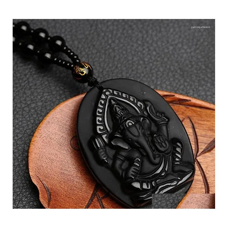 Pendant Necklaces Fashion Natural Stone Obsidian Bead Necklace Fine Polished Lucky Carved Black Male Elephan G0T2 Drop Delivery Jewe Dhrwd