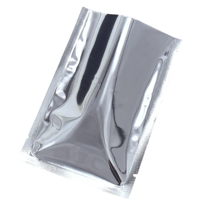 Sac d'emballage en aluminium argenté plat thermoscellé, sacs d'emballage pour aliments séchés à dessus ouvert, pochettes brillantes en aluminium Mylar sous vide