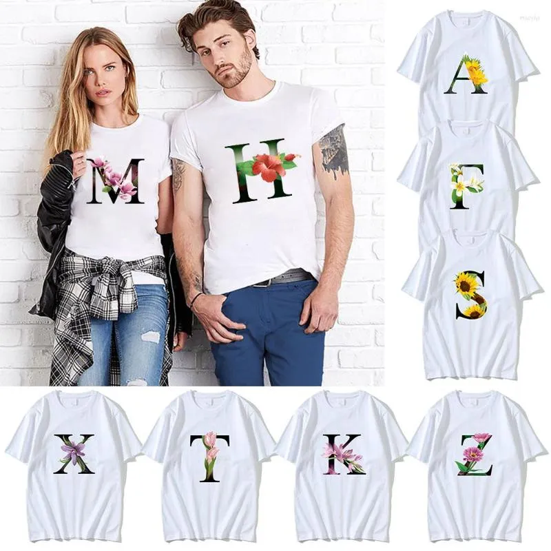 Camisetas masculinas Nome personalizado combinação moda verão feminino letra de flores de camiseta FONTE A B C D E F G MANEIRA DE MANEIRA DE MONE