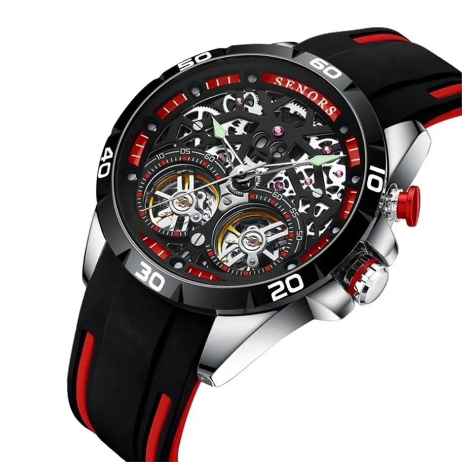 SENORS men's watch sports fashion precise automatic mechanical tourbillon fully hollowed out large dial waterproof silicone s249c