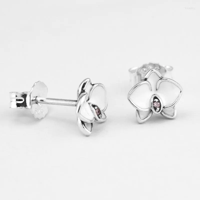 Ohrstecker aus 925er-Sterlingsilber – Orchideen-Ohrring mit weißer Emaille