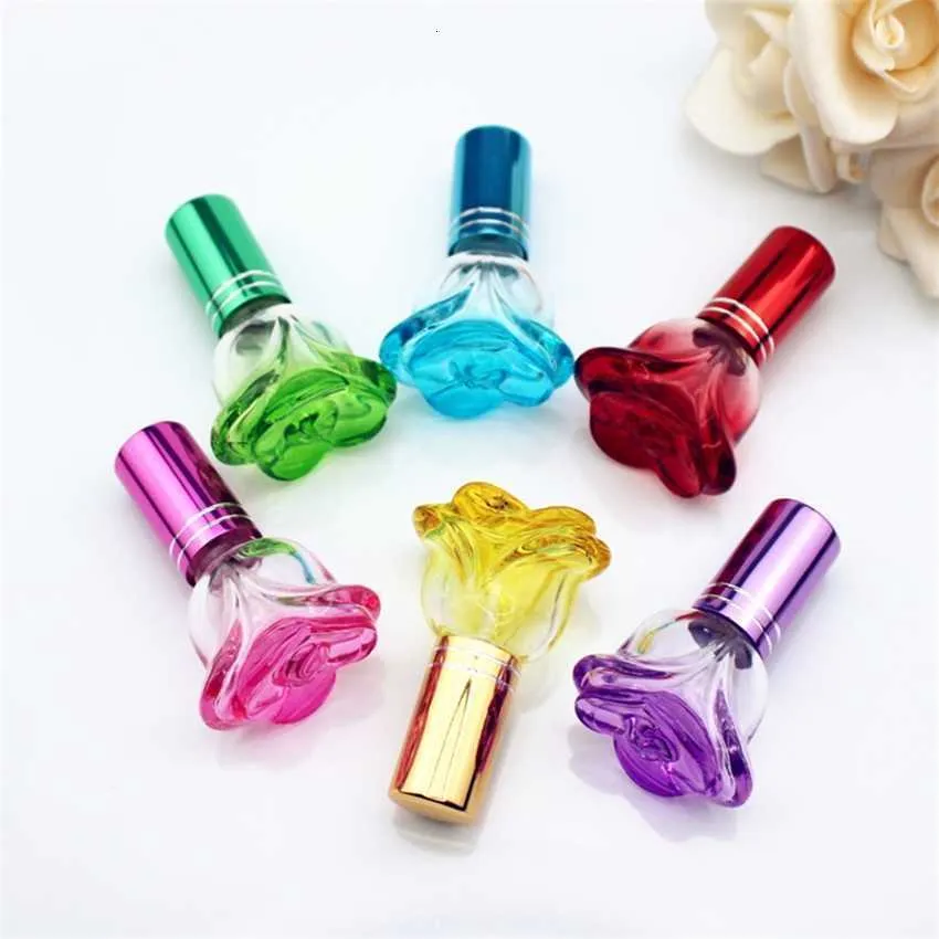 Bouteille de parfum vide en verre coloré en forme de Rose, petit échantillon de parfum Portable rechargeable, pulvérisateur de parfum, meilleure qualité, 1 pièce de 6ml