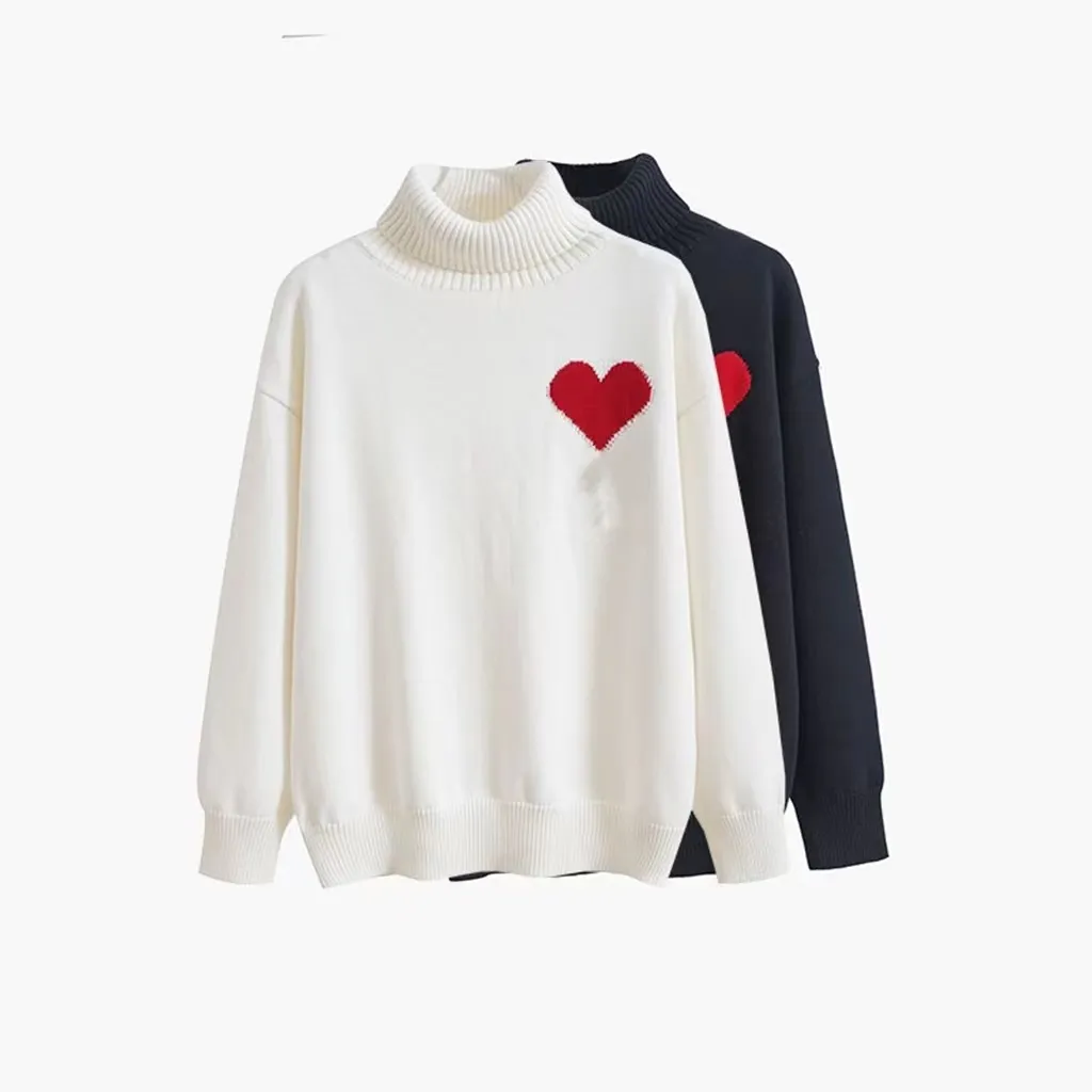 Fashion Mens And Womens Sweaters Large Love High Neck Hair Autumn