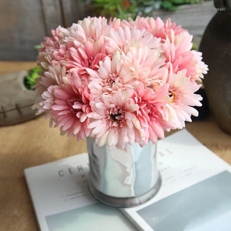 Decorative Flowers 7 Heads Artificial Silk Gerbera Daisy Sun Flower Home Wedding Party Holiday Decorations Illustrations Crafts