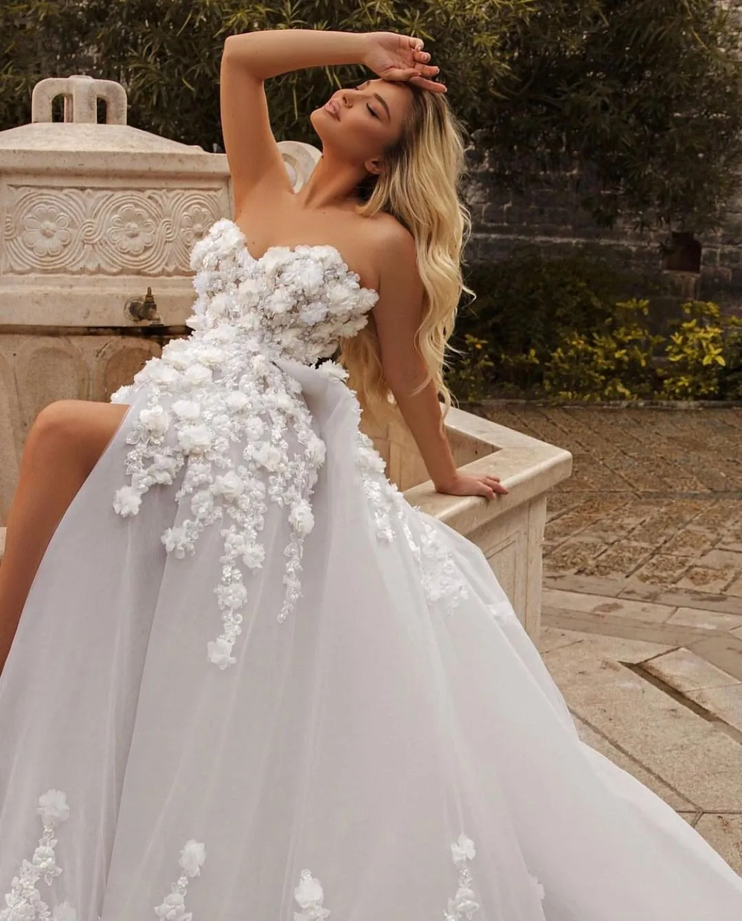 Custom-made 2023 a line wedding dress with Veils, Sweetheart Neckline, Side Split, and Backless - Elegant and Bridal Gown with Sweep Train