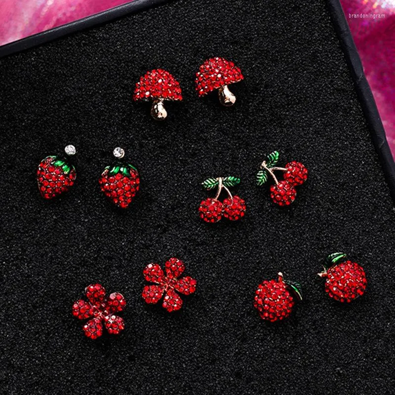 Studörhängen Natural Crystal Cherry Apple Flower Romantic Sweet Simple Female Red Hook Fashion Jewelry