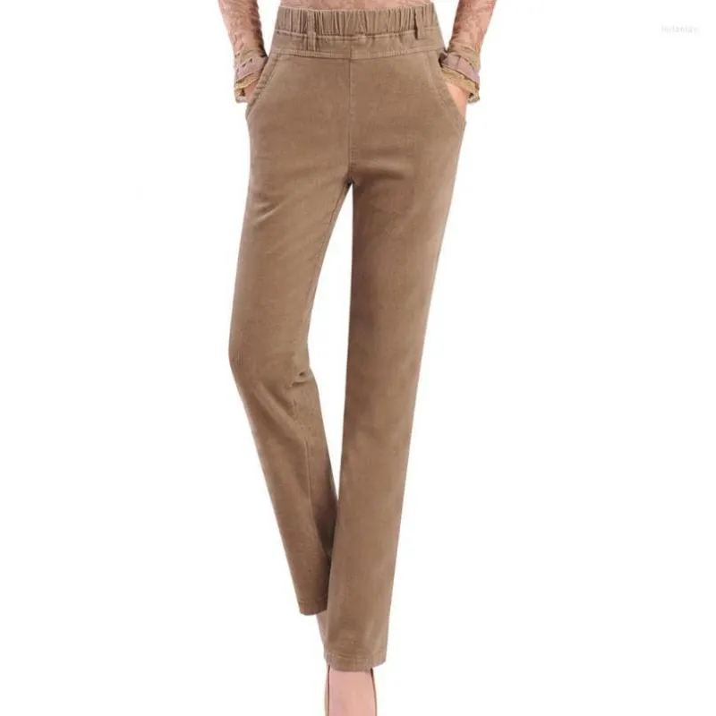 Pantalones de mujer cintura alta rectos cálidos cintura elástica pana