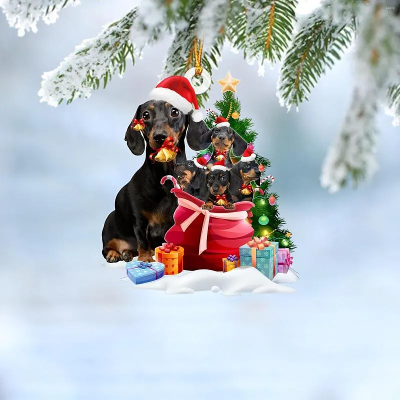 Décorations de Noël 3 pièces chien en bois mignon chapeau suspendu pendentifs d'arbre de noël ornements cadeaux pour enfants bricolage artisanat en bois décor de fête
