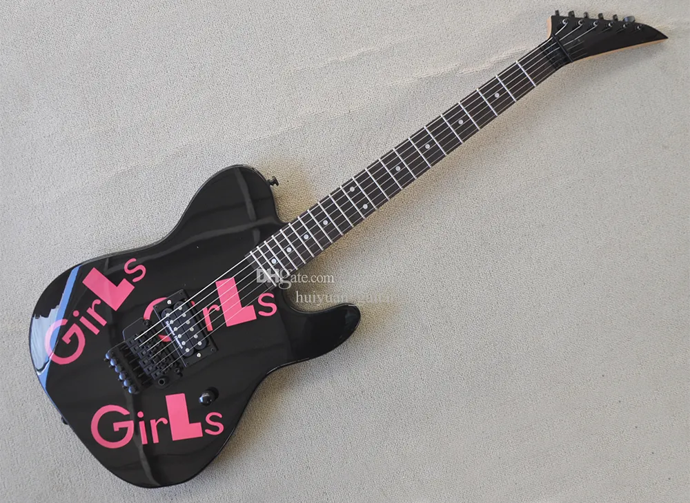 6 Strings Black Electric Guitar with Girls Sticker Rosewood Grepboard Kan anpassas efter önskemål