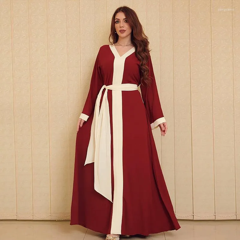 اللون العرقي لون حظر الفستان Maxi Dress Dubai Abaya Women Fashion Robe Jellaba مسلم Morroco Kaftan East Eid Party Barty