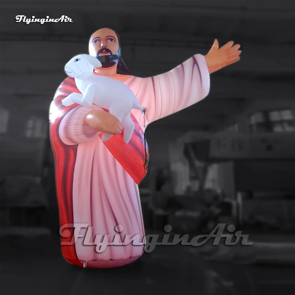 Parade Performance Giant Inflatable Shepherd Model Jesus Christ Hold Sheep Statue Replica For Christianity Event