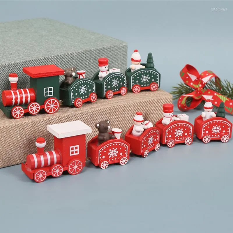 Juldekorationer söta tecknad dekoration tågsatser 2022 träfestoon leksaksset för trädgårdsfönster hemprydnader barngåvor