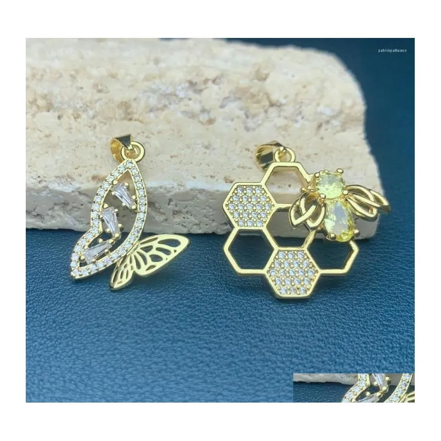 H￤nghalsband Fashion Bee Butterfly Halsband f￶r DIY -smycken som g￶r metallpl￤terad guld Shiny Zircon Earring Charm -tillbeh￶r DRO DHX7O